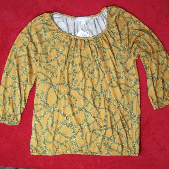Michael Kors Chain Gold Blouse Top Marigold Elastic Waist - Picture 1 of 7